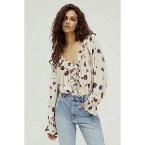 Free People Intimately Floral Lace Ruffle Blouse | Boho Romantic Sheer Peasant